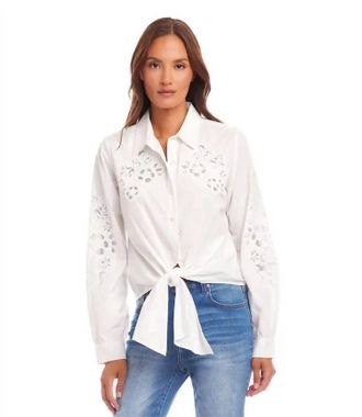 Karen Kane Eleanor Embroidered Tie Front Top In Off White