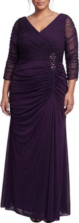 Alex Evenings Pleated Chiffon Gown in Eggplant at Nordstrom, Size 24W
