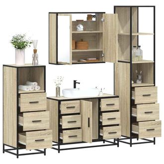Berkfield Home 4&not;Piece Bathroom Furniture Set&not;Sonoma Oak Engineered Wood in Brown