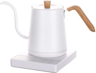 OEM Tetera El&eacute;ctrica Para Caf&eacute; De Acero Inoxidable Con Veta De Madera Blanca De 800 Ml Y 1200 W