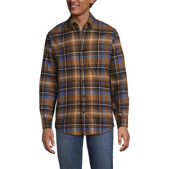 Lands End Flagship Flannel Shirt in Soft Cerulean/toffee Plaid at Nordstrom, Size Xx-Large
