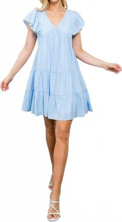 THML Clothing Flutter Sleeve Dress In Blue