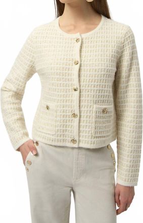 Joseph Ribkoff Sequined Knit Cardigan In Winter White Gold