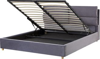 Beliani Beliani - Cama Con Somier De Terciopelo Gris 160 X 200 Cm Almacenaje Dormitorio Batilly