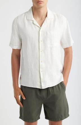 Alex Crane Organic Linen Camp Shirt in Snow Twill at Nordstrom, Size Xx-Large