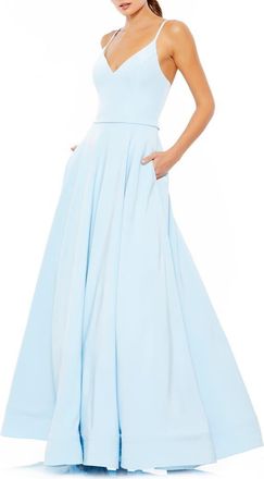Mac Duggal Classic Sleeveless A-Line V-Neck Ballgown in Powder Blue at Nordstrom, Size 10