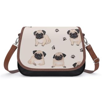 Generic Cute Pug Dogs Crossbody Bags for Women Fashion Leather Shoulder Handbags With Adjustable Strap