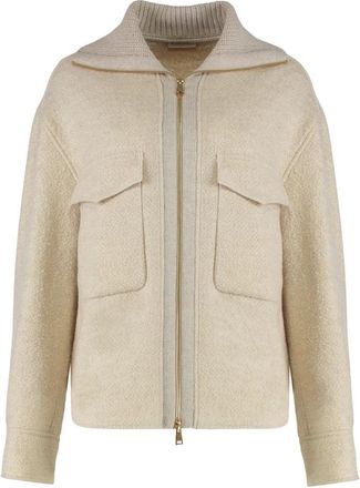 Moncler Jassen, Dames, Beige, S, Wol, Jacket shirt van gemengde wol
