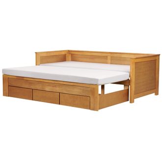 Beliani Beliani - Cama Extensible Con Almacenaje De Madera De Caucho Clara 90/180 X 200 Cm Cahors