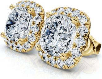 Pompeii3 Certified 5.80Ct Cushion Cut Diamond Halo Studs 14k Gold Womens Earrings Size: 1/2 Wide