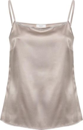PESERICO Tops, Dames, Bruin, L, Top met vierkante halslijn