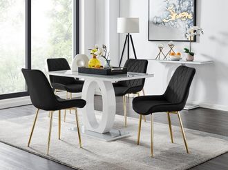Furniturebox Giovani 4 Grey Dining Table & 4 Pesaro Gold Leg Chairs in Black