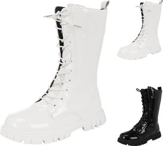 Generic Girls Knee-High Boots, Fashion Casual Lace Up Boot Soft And Comfort Waterproof Walking Bootie Non-Slip School Shoes Fall Winter Shoes British Single L