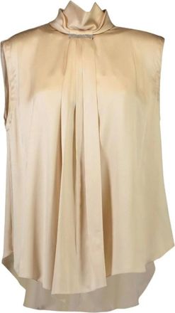 Brunello Cucinelli Monili-versierde geplooide blouse - Dames - Blouses & Shirts - Beige - Maat: M Zijde