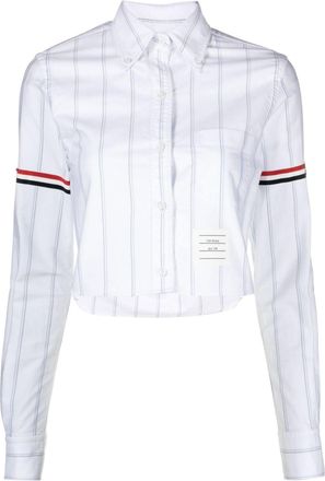Thom Browne cropped striped shirt - women - Cotton - 42 - White