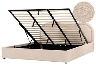 Beliani Cama matrimonial de tejido beige 180x200