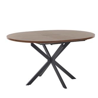 Beliani Mesa De Comedor Extensible 4 Plazas Tablero De Mdf Patas De Metal Negro Redonda 110/140 X 110 Cm Madera Oscura Friona