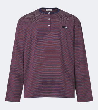 Miu Miu Striped cotton jersey Henley shirt