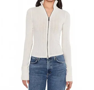 Free People Brunch Girl Zip Up Top In Clean Ivory