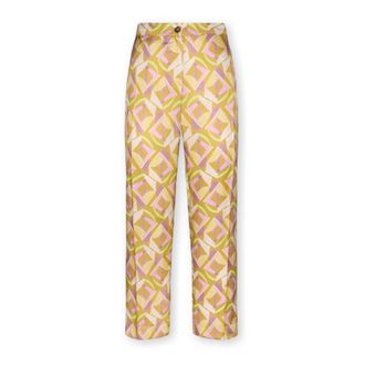 Elena Miro Geprinte Cropped Broek - Dames - Vrijetijds broeken - Geel - 4XL - Leer - Broeken