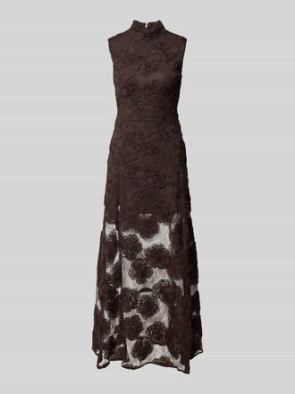 Rotate Maxikleid mit floralem Allover-Besatz in Dunkelbraun, Gr&ouml;&szlig;e 34