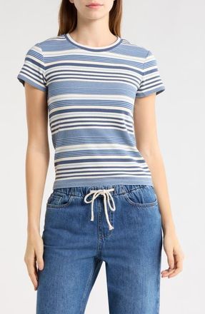 Marine Layer Lexi Rib Stripe Sun-In Crewneck T-Shirt in Blue Multi Stripe at Nordstrom, Size X-Large