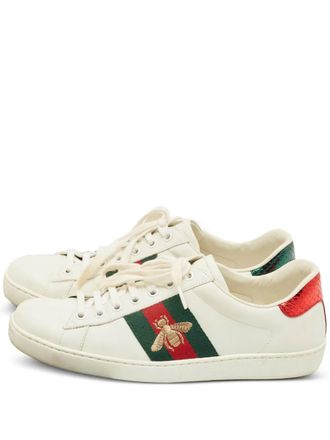 Gucci snakeskin-embossed lace-up sneakers - women - Calf Leather/Calf Leather/Rubber - 39.5 - White