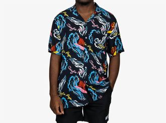 Duvin Design Co. Surfs Pup Button Up Shirt In Black Multi