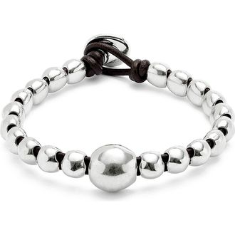 UNOde50 Leather Bracelet with a Large Bead in Silver at Nordstrom, Size Medium