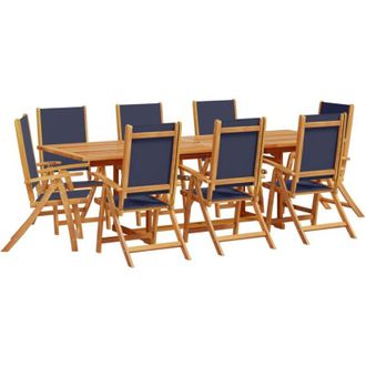 vidaXL Juego Comedor De Jard&iacute;n 9 Pzas Madera Maciza Acacia Y Textileno Vidaxl