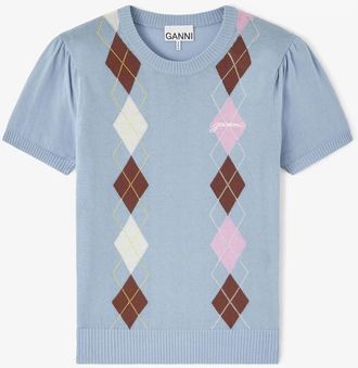 Ganni Ronde hals gebreid - Dames - Ronde hals truien - Blauw - S - Katoen - Truien & Vesten