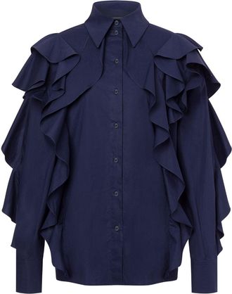 Alberta Ferretti ruffle-detailing shirt - Blue