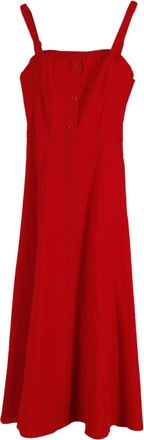 Staud Staud Sleeveless Button Midi Dress in Red Cotton