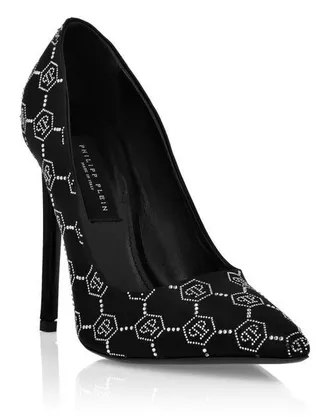 Philipp Plein Satin Decollete Hi-Heels Strass Monogram Women in Black/crystal at Nordstrom, Size 36