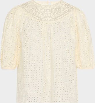 Ulla Johnson Amina Eyelet Puff-Sleeve Top