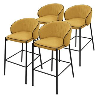 ML Design Set de 4 Taburetes de bar mostaza 76cm tapizado, estructura met&aacute;lica