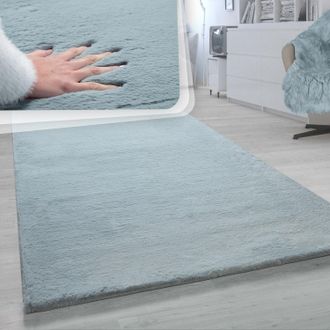 Paco Home Paco Home - Alfombra Pelo Largo Sal&oacute;n Sint&eacute;tica Supersuave Imitaci&oacute;n Pelo Conejo Turquesa 150x170 Cm Ovalado