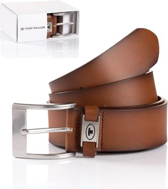 Tom Tailor Lederg&uuml;rtel TOM TAILOR TTNATHAN, Herren, Gr. 110, braun (hellbraun), Rindsleder, G&uuml;rtel Lederg&uuml;rtel, in Geschenkbox