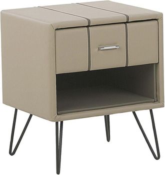 Beliani Beliani - Mesita De Noche Tapizada En Piel Sint&eacute;tica Beige Con Patas De Horquilla 48 X 41 X 56 Cm 1 Caj&oacute;n Betin