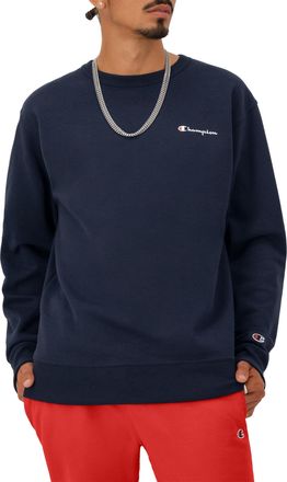 Champion Mens Sweatshirt, Powerblend, Fleece Midweight Crewneck Sweatshirt (Reg. Or Big & Tall), Navy Small Script, S
