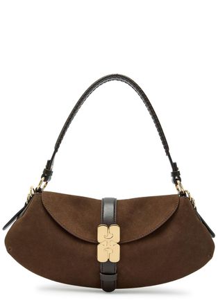 Ganni Kat Suede Shoulder bag - Brown - One Size