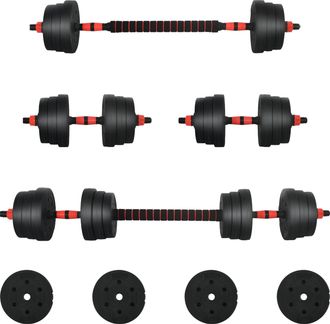 vidaXL Juego De Mancuernas 2 En 1 30kg Negro Y Rojo Vidaxl