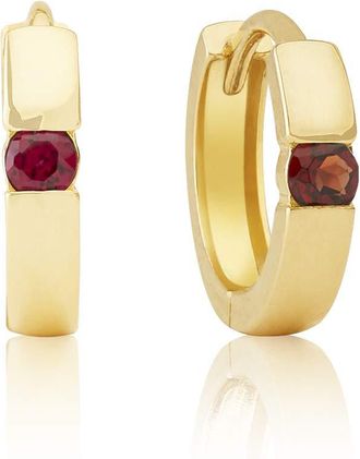 MAX + STONE 14k Yellow or White Gold Small Round Gemstone Huggie Hoop Earrings