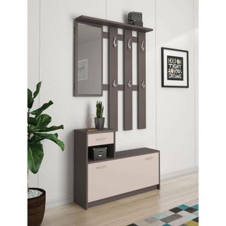Dmora Mueble De Entrada Con Espejo, Entrada Para Recibidor Con Zapatero, Vaciador De Bolsillo Para Apartamentos Peque&ntilde;os, Cm 100x25h180, Color Blanco Y Ceme