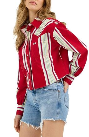 Wrangler Heritage Stripe Cutoff Denim Western Shirt in Chili Stripe at Nordstrom, Size Large