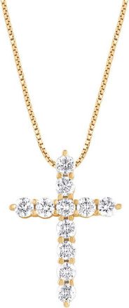 Grown Brilliance 2 Carat 14K Yellow Gold Round Cut Lab Grown Diamond 18 Cross Pendant Necklace for Women- Color/Clarity-F-VS2