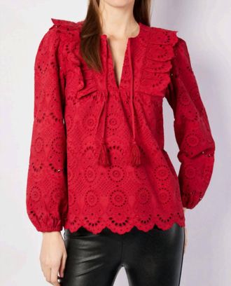 Sail to Sable Ruffle Front Top With Tassels In Chili Pepper