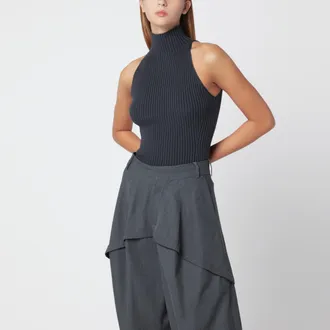 Alaia Top a coste grigio blu in misto lana