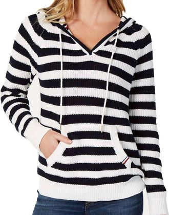 Tommy Hilfiger Cotton Striped Hooded Sweater In Ivory/sky Captain