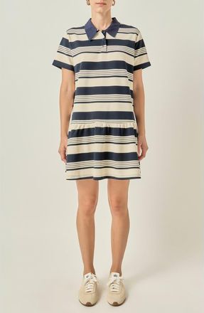 English Factory Striped Polo Minidress in Navy/cream at Nordstrom, Size X-Small